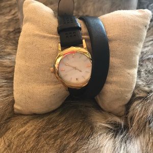 Double wrap black leather watch!